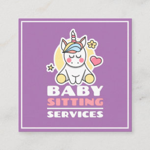 Babysitting Services Cute Unicorn Professional Kid Square Business Card