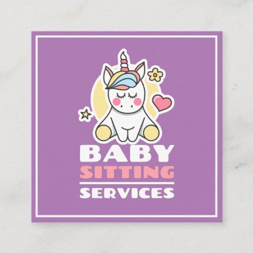 Babysitting Services Cute Unicorn Professional Kid Square Business Card