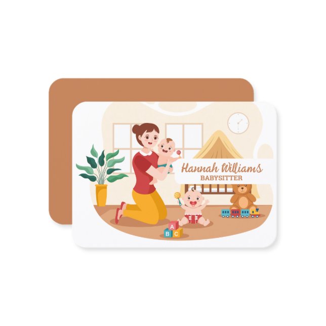 Babysitting Services QR Code Business Card (Front/Back In Situ)