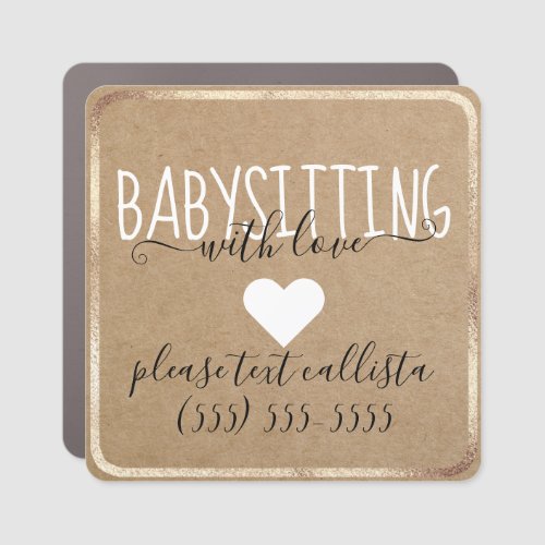 Babysitting With Love Gold Kraft Paper Business Ca Car Magnet