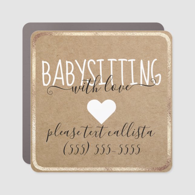 Babysitting With Love Gold Kraft Paper Business Ca Car Magnet (Front)