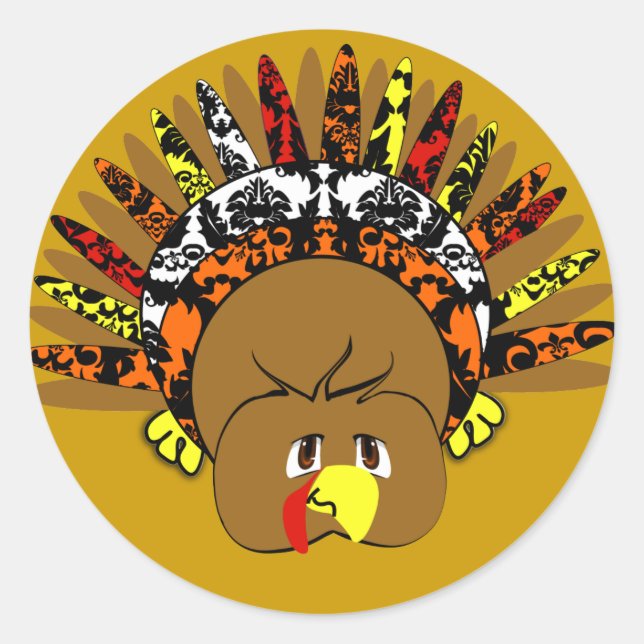 babyturkeycolorsdamaskcircles classic round sticker (Front)