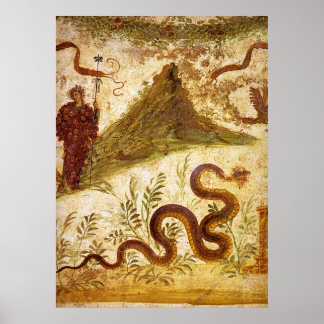 Bacchus and Serpent Agathodaimon in Pompeii Poster (Front)