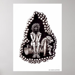 Bacchus god of wine black and white drawing poster
