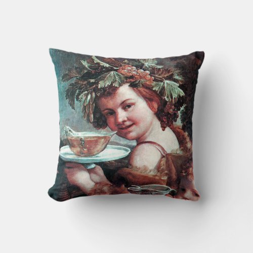 BACCHUS GRAPES AND ROSE WINE THROW PILLOW