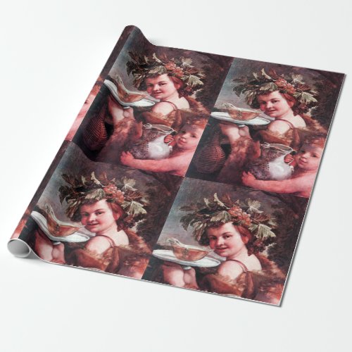 BACCHUS GRAPES AND ROSE WINE WRAPPING PAPER