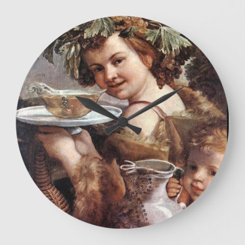 BACCHUS GRAPES AND WHITE WINE LARGE CLOCK
