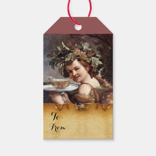 BACCHUS GRAPES AND WHITE WINE PARCHMENT Birthday Gift Tags