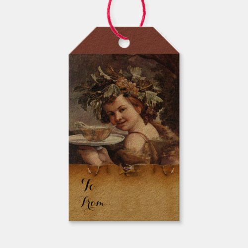 BACCHUS GRAPES AND WHITE WINE PARCHMENT Birthday Gift Tags