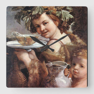 BACCHUS, GRAPES AND WHITE WINE SQUARE WALL CLOCK