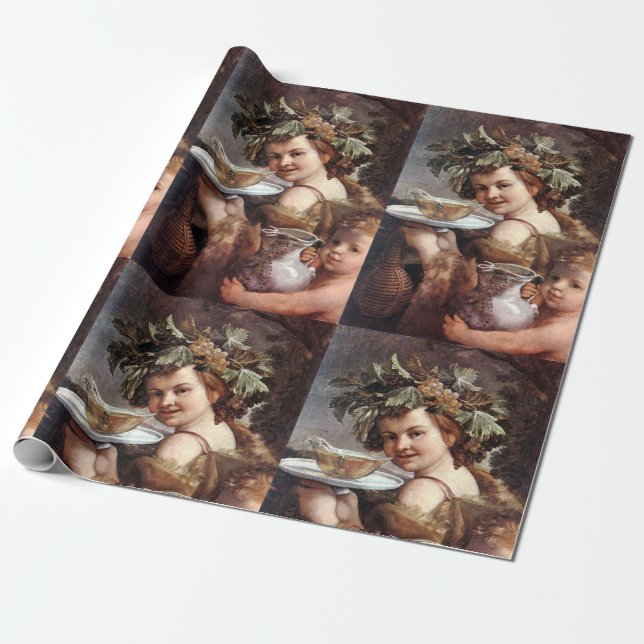 BACCHUS, GRAPES AND WHITE WINE WRAPPING PAPER (Unrolled)