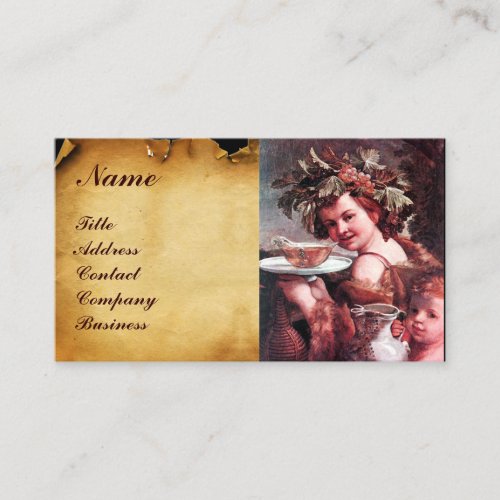 BACCHUS GRAPES ROSE WINE RED WAX SEAL PARCHMENT BUSINESS CARD