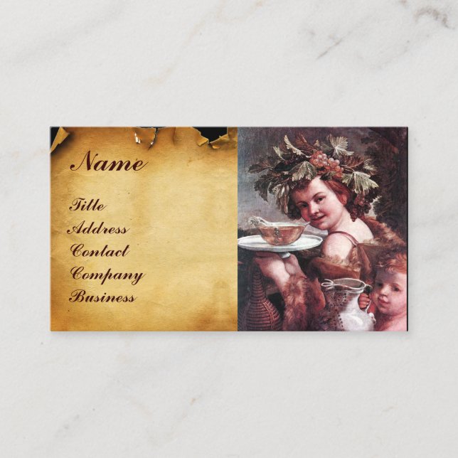 BACCHUS, GRAPES ,ROSE WINE RED WAX SEAL PARCHMENT BUSINESS CARD (Front)