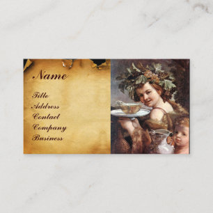 BACCHUS, GRAPES ,WHITE WINE RED WAX SEAL PARCHMENT BUSINESS CARD