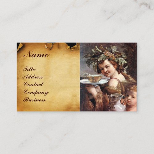 BACCHUS GRAPES WHITE WINE RED WAX SEAL PARCHMENT BUSINESS CARD