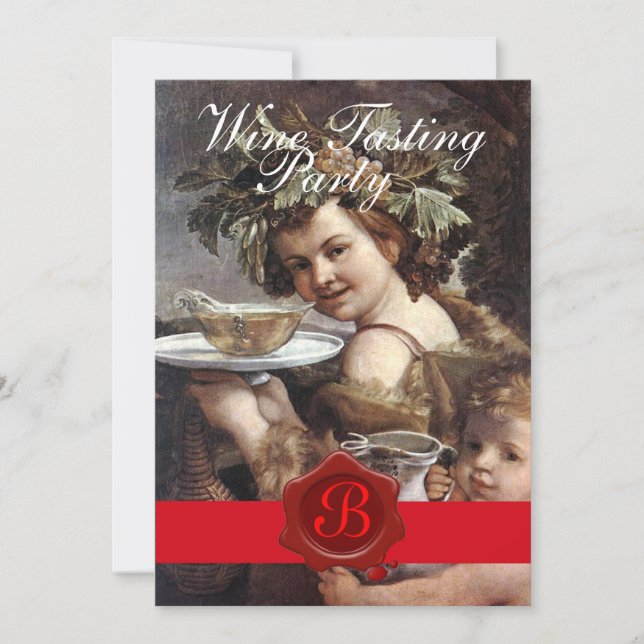 BACCHUS,WINE TASTING PARTY RED WAX SEAL PARCHMENT INVITATION (Front)