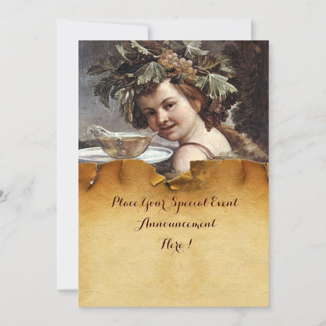 BACCHUS,WINE TASTING PARTY RED WAX SEAL PARCHMENT INVITATION (Back)