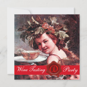 BACCHUS,WINE TASTING PARTY RED WAX SEAL PARCHMENT INVITATION