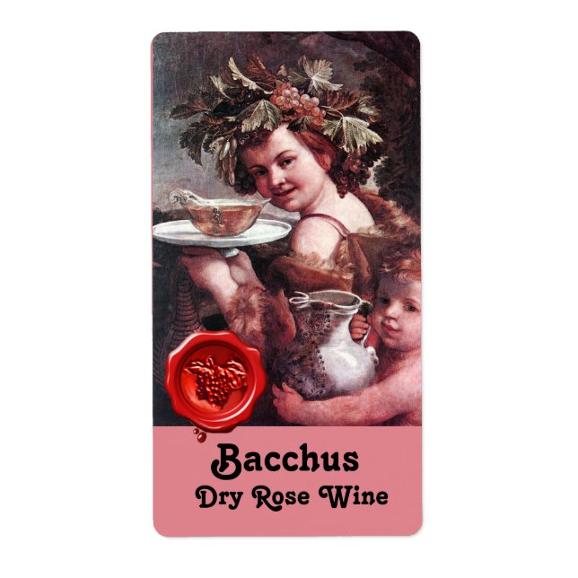BACCHUS WITH GRAPES AND ROSE WINE RED WAX SEAL LABEL (Front)