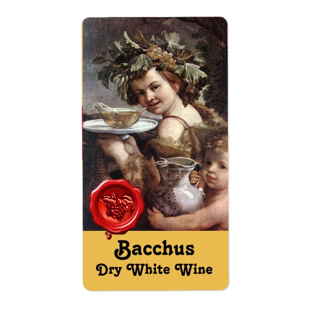 BACCHUS WITH GRAPES AND WHITE WINE RED WAX SEAL LABEL (Front)