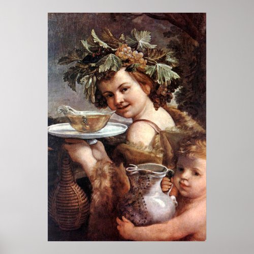 BACCHUS WITH GRAPES AND WINE POSTER