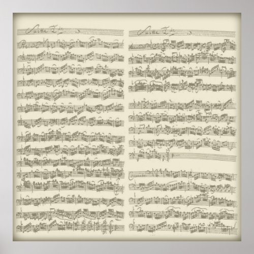 Bach 2nd Cello Suite Several Manuscript Pages Poster