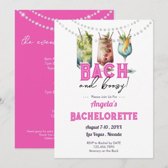Bach and Boozy Bachelorette Party itinerary Invitation (Front/Back)