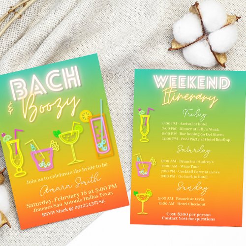 Bach and Boozy Bachelorette with Itenerary  Invitation