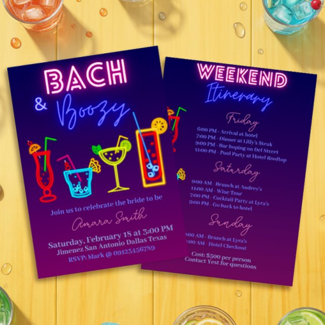 Bach and Boozy Bachelorette with Itinerary Invitation (Bach and Boozy Bachelorette with Itinerary Invitation)