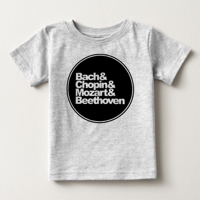 Bach and Chopin and Mozart and Beethoven Baby T-Shirt (Front)