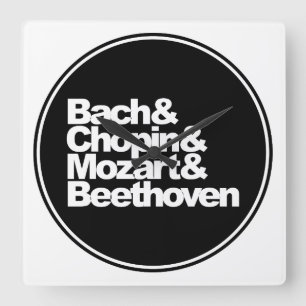 Bach and Chopin and Mozart and Beethoven Square Wall Clock