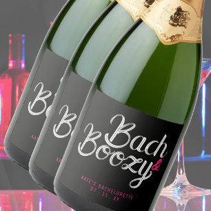 Bach & Boozy Black & Pink Bachelorette Party Sparkling Wine Label