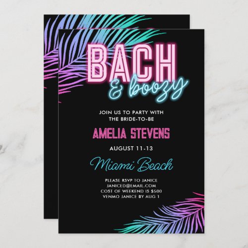 Bach  Boozy Neon Blue  Pink Tropical Weekend Invitation