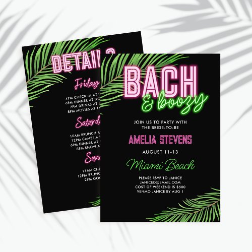 Bach  Boozy Neon Green  Pink Tropical Weekend Invitation