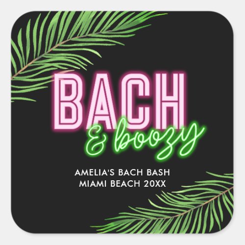 Bach  Boozy Neon Green  Pink Tropical Weekend Square Sticker