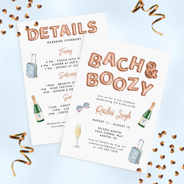 Bach & Boozy Rose Gold Bachelorette Weekend Invitation (Creator Uploaded)