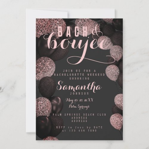 BACH Boujee Black Pink Balloons Bachelorette Party Invitation