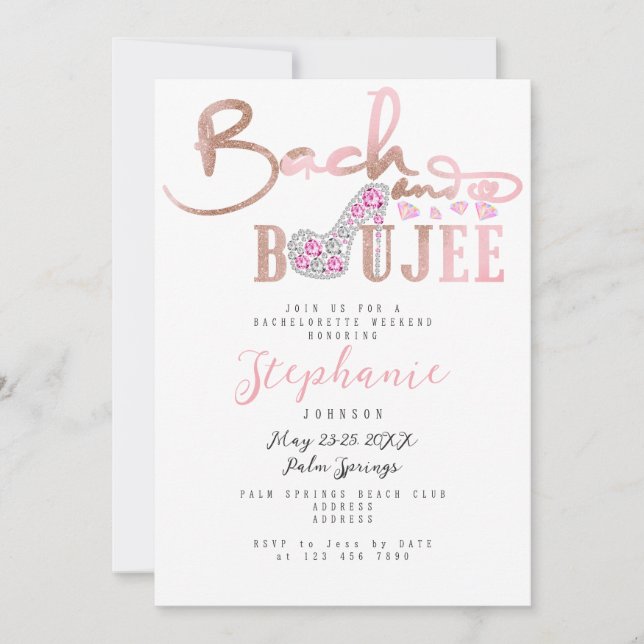 Bach & Boujee Rose Diamond Glam Bachelorette Party Invitation (Front)