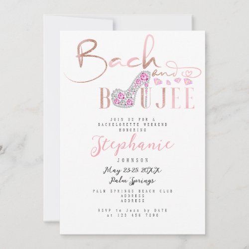 Bach  Boujee Rose Diamond Glam Bachelorette Party Invitation