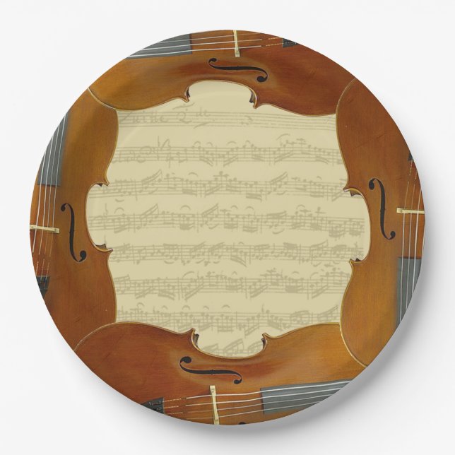Bach Cello Suite Manuscript in Cello Frame Paper Plates (Front)
