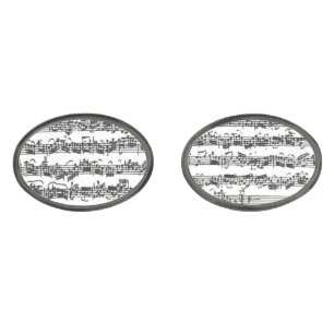 Bach Cello Suite Music Manuscript Gunmetal Finish Cufflinks