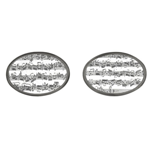 Bach Cello Suite Music Manuscript Gunmetal Finish Cufflinks (Front)