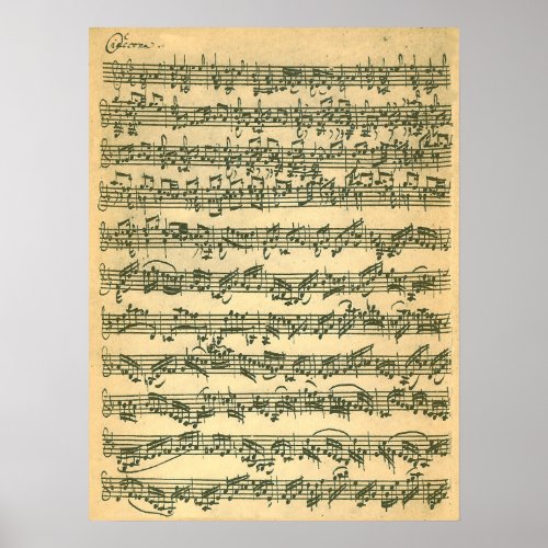 Bach Chaconne First Page Manuscript Facsimile Poster