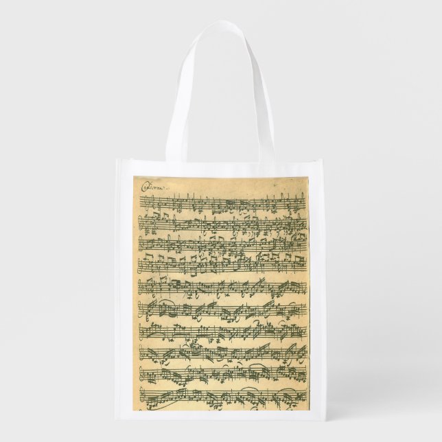 Bach Chaconne Manuscript for Solo Violin Grocery Bag (Front)