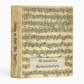 Bach Chaconne Music Manuscript Customizable Text Mini Binder by missprinteditions at Zazzle