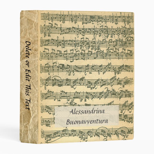 Bach Chaconne Music Manuscript Customizable Text Mini Binder (Front/Spine)