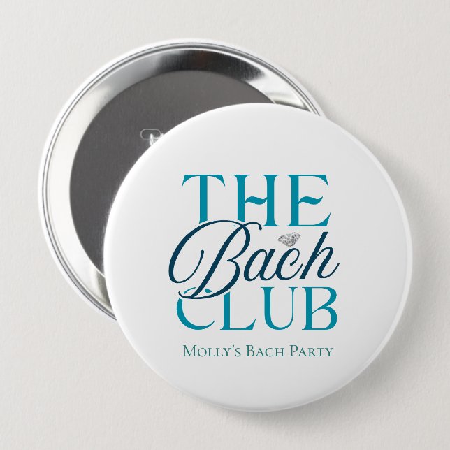Bach Club Modern Simple Blue Bachelorette Party Button (Front & Back)