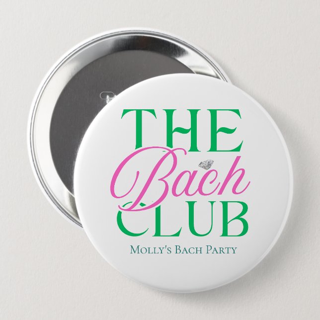 Bach Club Modern Simple Pink Green Bachelorette Button (Front & Back)