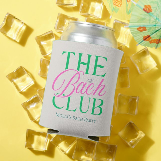 Bach Club Modern Simple Pink Green Bachelorette Can Cooler (In Situ Summer)