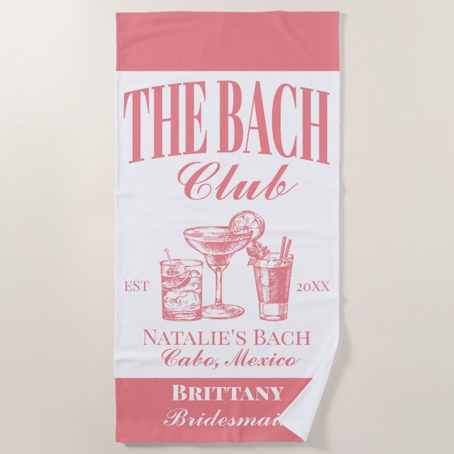 Bach Club Personalized Bachelorette Party Custom Beach Towel (Front)